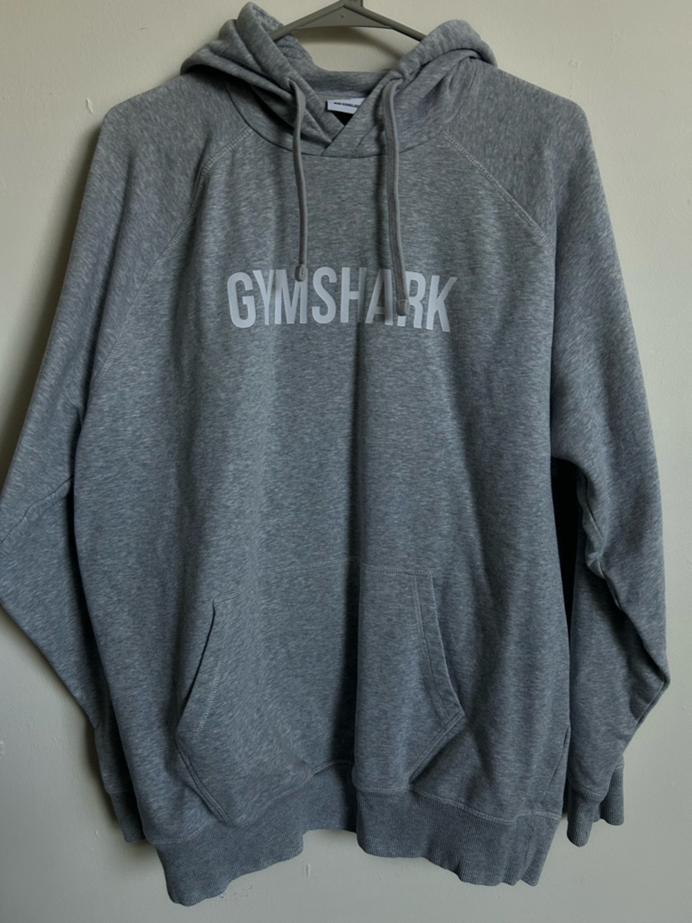 Gymshark Light Grey Pullover Hoodie with White Logo
